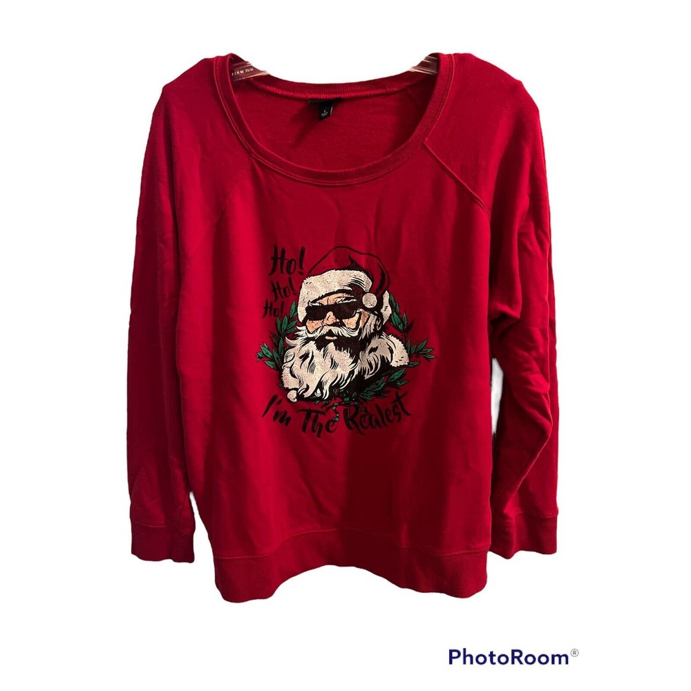 Torrid Red Fleece Pullover Christmas Sweatshirt Sweater Realest Santa Size 1 1X